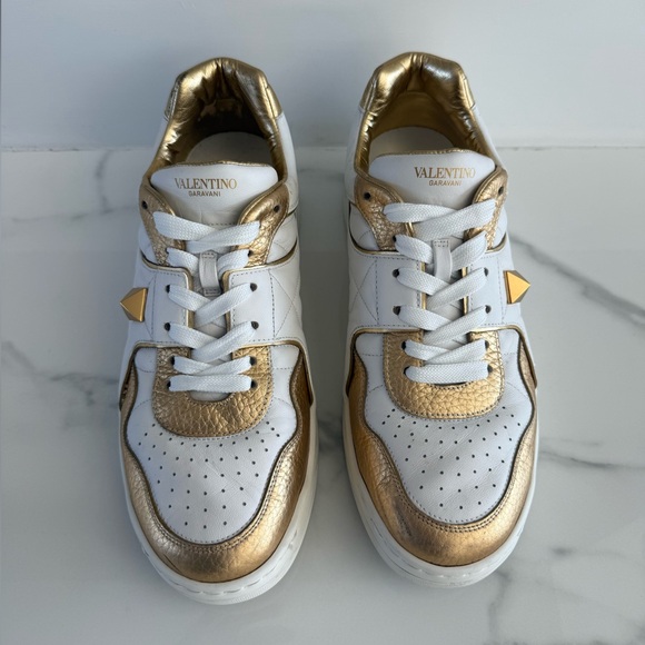 Valentino Gold and White Leather Sneakers - Picture 2 of 9